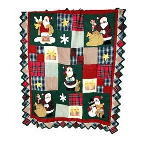 Santa Claus Christmas Patchwork Throw Blanket Holiday Season Green Multicolor